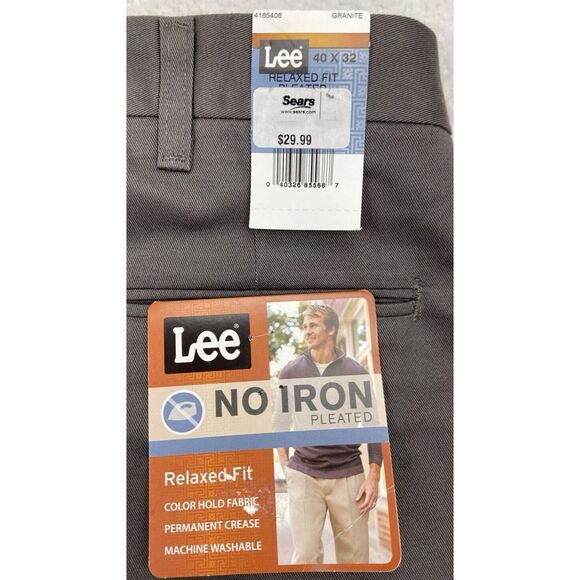 VTG LEE Pants Men 40x32 Dark Gray Relaxed Pleated NO IRON Permanent Crease Dress - Picture 2 of 16